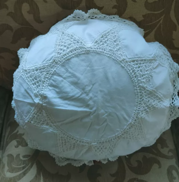 HOUSSE DE COUSSIN EN DENTELLE DE LIN FAIT MAIN COULEUR BLANC TAILLE 18 pouces