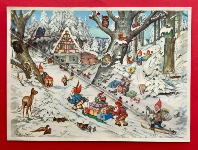 alter Adventskalender Weihnachtskalender 1955 Zwerg Zwerge Winter RAR ( F21044
