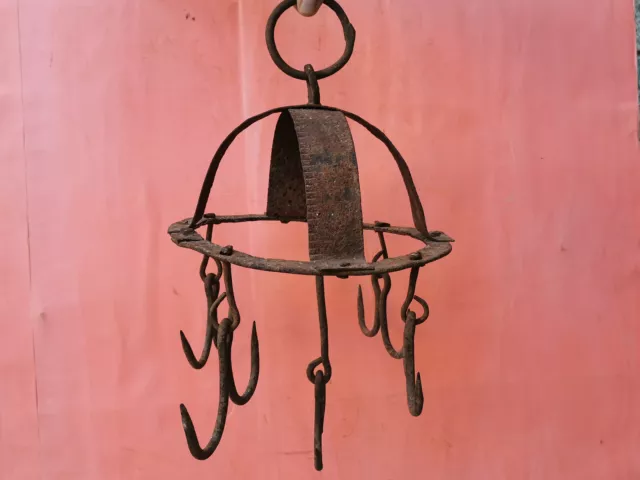 ANTIQUE VERY RARE OLD HAND FORGED WROUGHT IRON HOOK HANGER 19th DRAW WELL 2