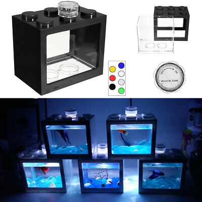 Mini Fish Tank LED Lighting Clear Ornament Betta Aquarium Office Desktop Decor