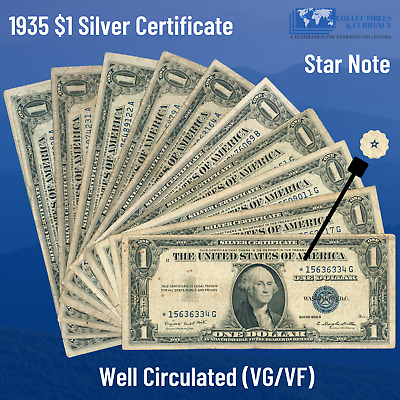 ✔ One 1935 Blue Seal $1 Dollar Silver Certificate Star Note, VG/VF, Old US Money