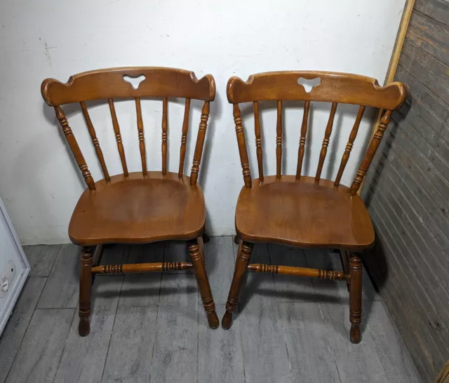 Vintage Pair Tell City Andover Hard Rock Maple Wood Windsor Dining Chairs 8018 A