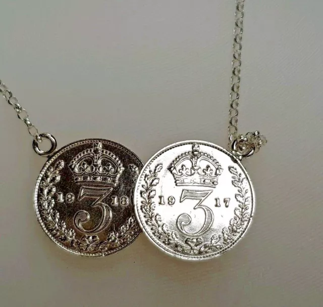 Two coin necklace ,solid sterling silver, genuine coins