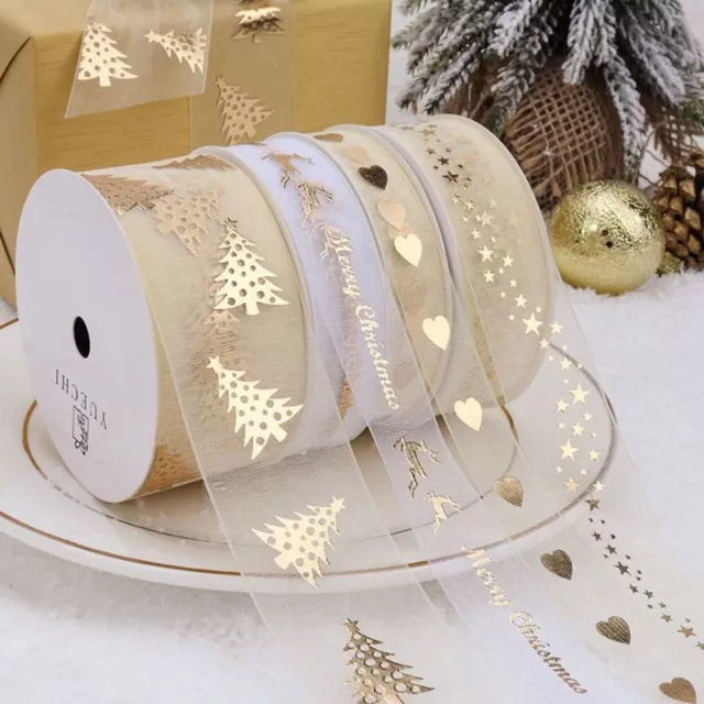 Thin Gold Heart Sheer Ribbon Organza Christmas Gift Wrapping Ribbon