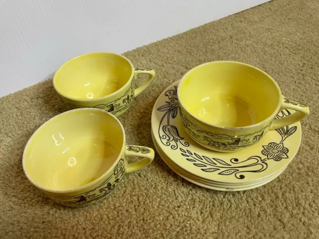 Lot Vintage 50s MCM Bucks County Royal Sebring Yellow Teacups & Saucers Cups 3