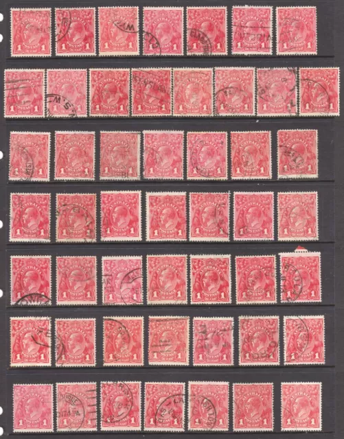 Australia 50 fine used KGV red one penny stamps