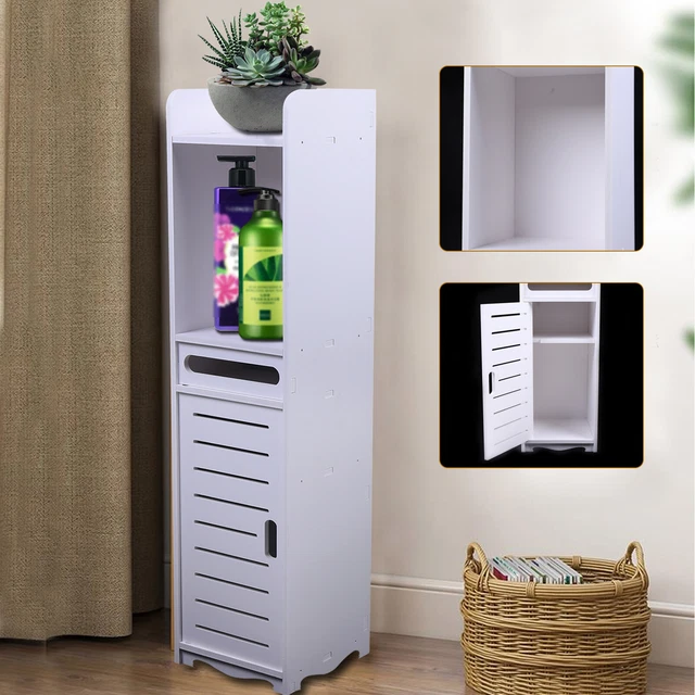 OHMG Armadio Da Bagno Stretto 20x15x80 Cm – Mobile Indipendente Con Ripiano Aperto, Bianco