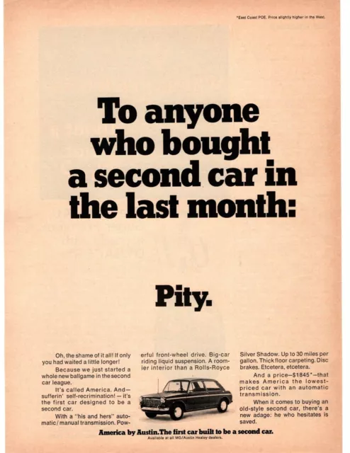 1968 Austin Healey America To Anyone Who Bought A Second Car: "Pity" MG Print Ad