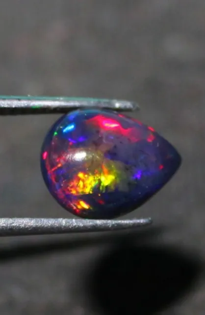 Black Opal cabochon 1.50 Cts. Ethiopian pear black opal gemstone multi fire opal