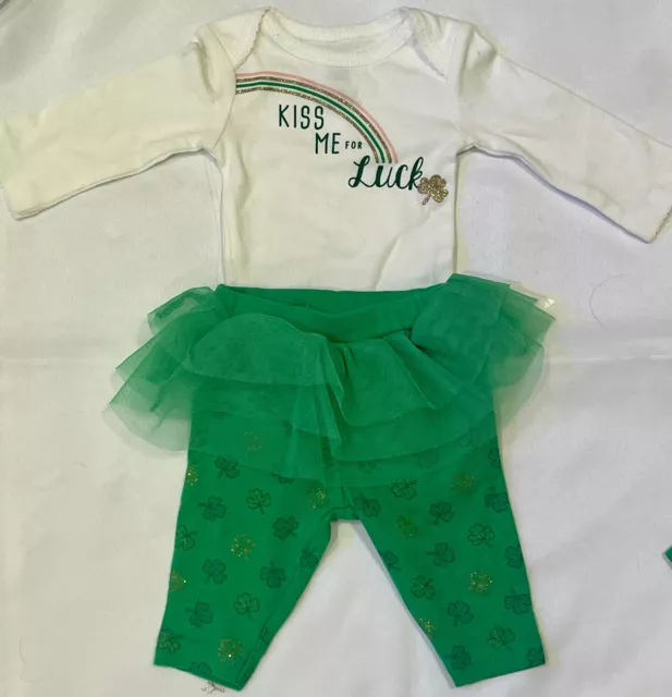 Carters Girls St. Patrick’s Day Outfit 2 Pc Ruffle Pants & Shirt Size 12 Month