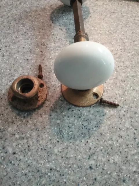 Vintage White Porcelain Door Knobs with screws and door plate