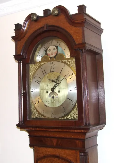 Antique Rolling Moon Oak & Mahogany Longcase Grandfather Clock MOYLE CHESTER 3