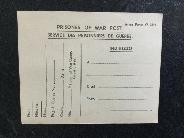 WW2 - ARMY Form W. 3493 Prisoner of War Post - Italian - Unused - (S43 ...