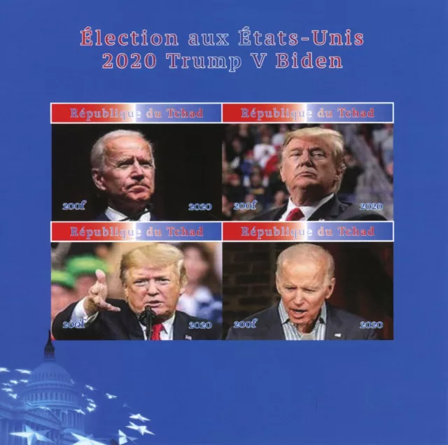 Chad US Presidents Stamps 2020 MNH Donald Trump Joe Biden Elections 4v IMPF M/S