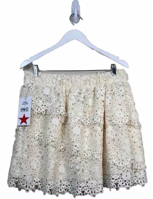 INC International Concepts Misa Hylton Floral Lace Mini Skirt Ivory Sz XL