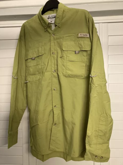 Columbia PFG Mens Fishing Shirt Medium Lightweight Vented Spring Green