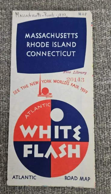 1939 Atlantic White Flash Massachusetts RI Connecticut Road Map NY World's Fair