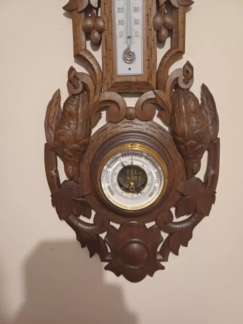 BLACK forest Style ,wooden Carved French Barometer ,75 Cm Longue,30 Cm Wide... 2