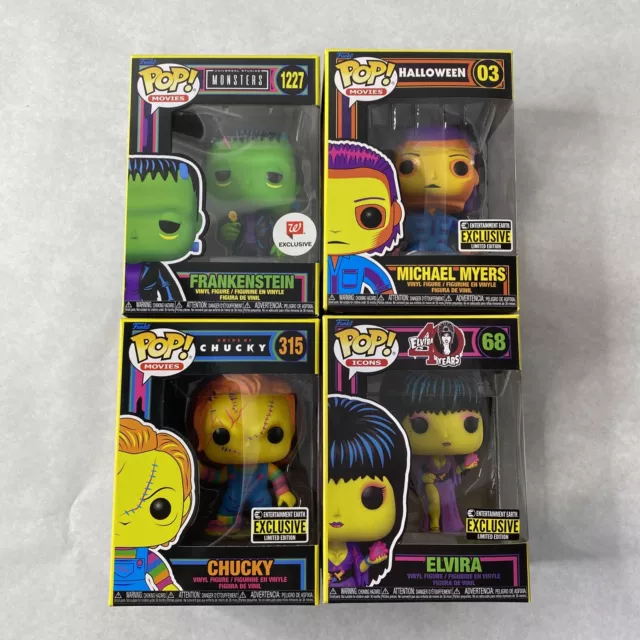 Lot of 4 Funko Pops (Fair Cond. See Pics) Blacklight Elvira Chucky Michael Myers