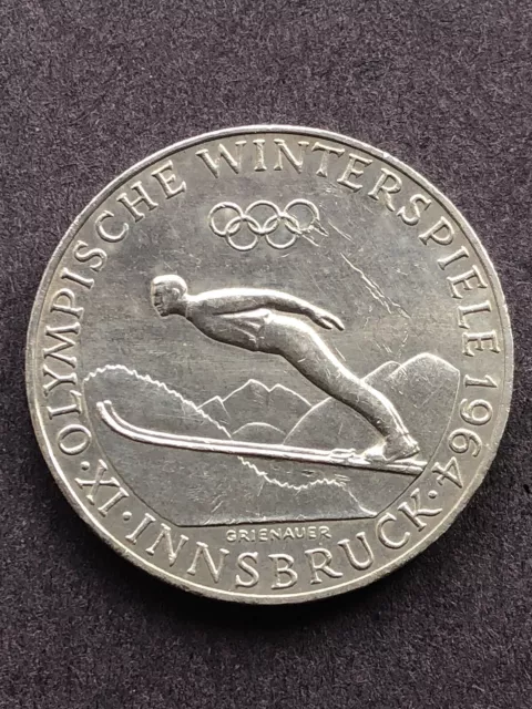 AUSTRIA 1964 Winter Olympics 50 SCHILLING SILVER COIN 0.900