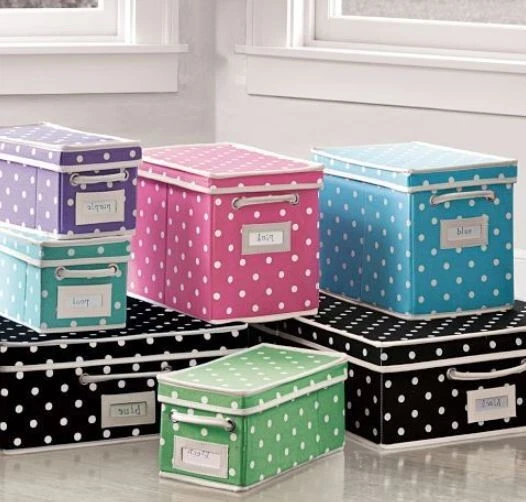 POTTERY BARN TEEN Pink Polka Dot DOTTIE Canvas Storage Bin Box Bundle with Lids