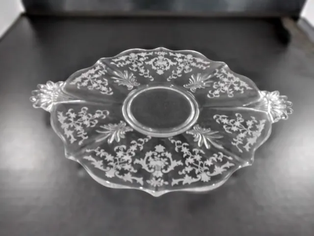 Vintage Depression Glass PLATTER NAVARRE BY FOSTORIA ETCHED WITH HANDLES