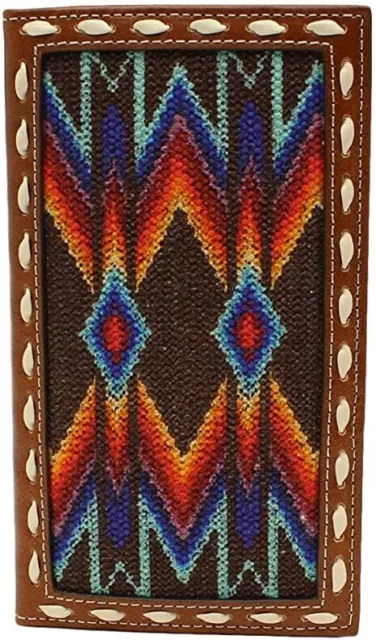 Nocona Western Mens Rodeo Wallet Laced Fabric Inlay Multicolored