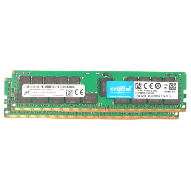 Crucial Kit 64GB (2x 32GB) 2666MHz DDR4 ECC RDIMM PC4-21300 2RX4 Server Memory