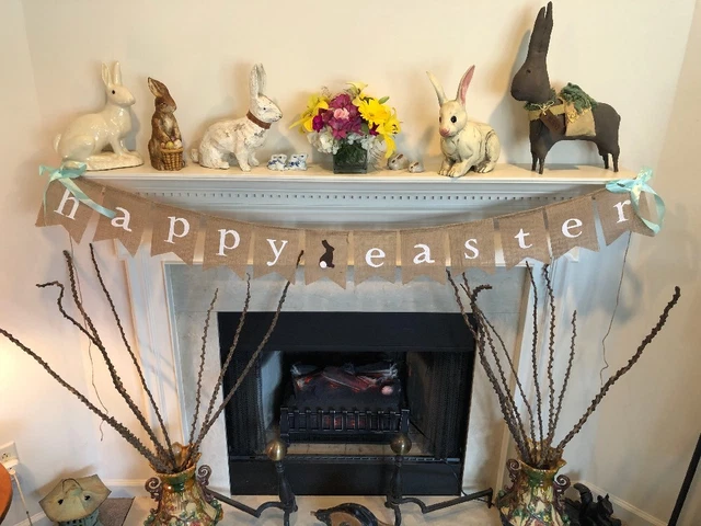 BURLAP BUNNY RABBIT Garland Happy Easter Banner Party Hanging ...