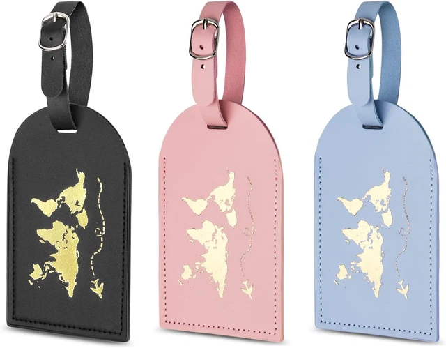 Flintronic 3 Pcs Luggage Tags, Leather Baggage Labels, Suitcase ID Tag Set, Tag