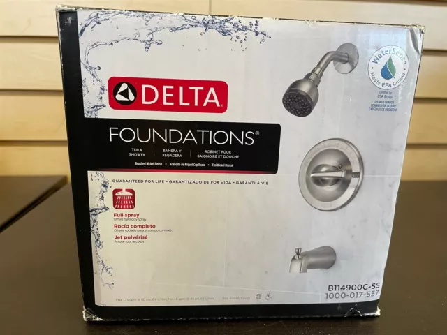 Delta Foundations 1 Handle Tub & Shower Faucet Stainless Steel B114900C-SS