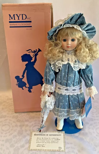 Marian Yu Designs MYD “Peony" Porcelain Cloth Doll Blonde Curls 15” W/ Box & COA