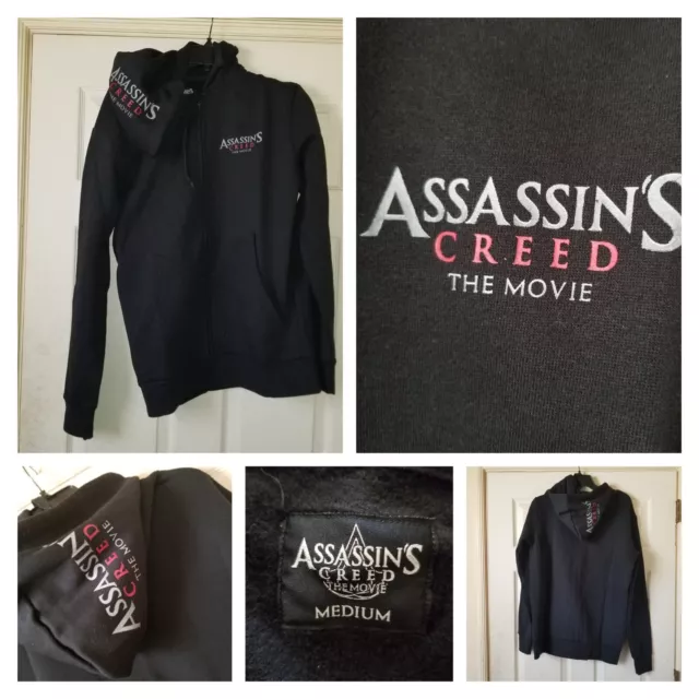 Assassins Creed Hoodie Mens Medium Black The Movie Full Zip Jacket Sweater - EUC
