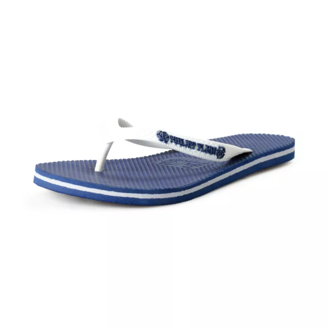 Philipp Plein Homme Marine / Blanc Caoutchouc Logo Imprimé Tongs Chaussures