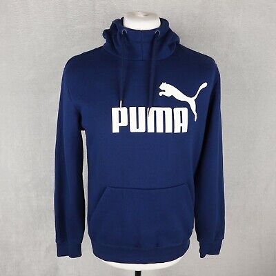 Mens PUMA Navy Hoodie SWEATSHIRT Size S Logo front Track Pullover Sweater Top