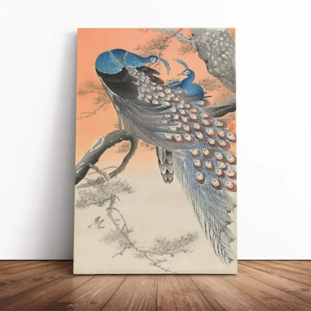 Two Peacocks Flowers Floral Asian Bird Ohara Koson Canvas Wall Art Print Framed