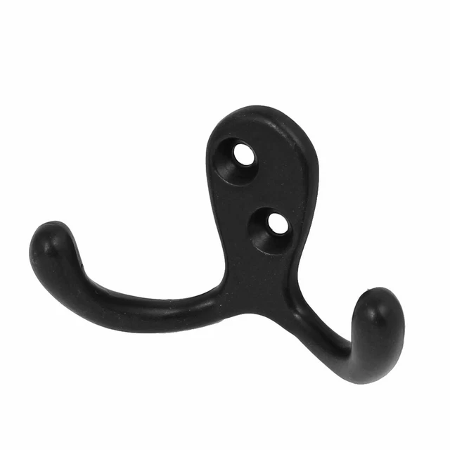 Bathroom Wall Mounted Metal Double Hook Coat Hanger Black