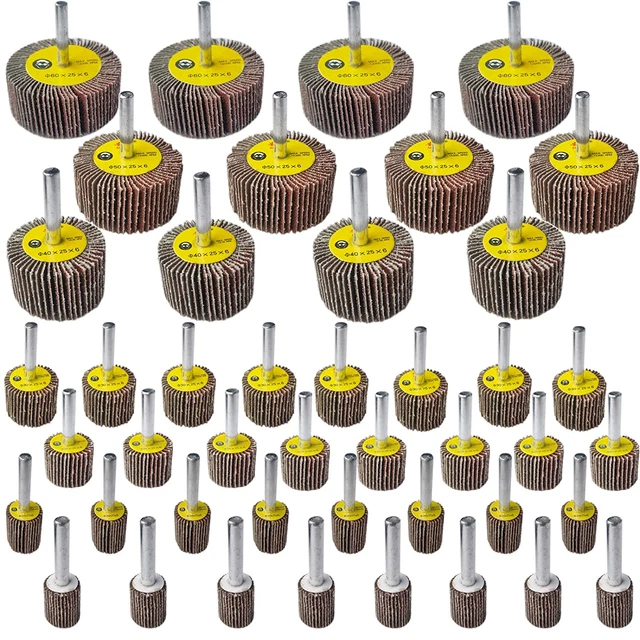 44 Pack 1/4" Shank 80 Grit Abrasive Flap Wheel Sander Set,7 Size Aluminum Oxide
