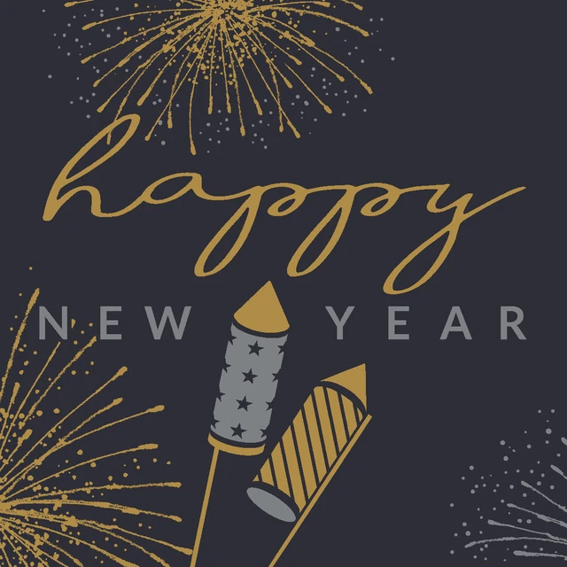 20 Silvester-Servietten 2025 – Motiv Feuerwerk & Konfetti, Schwarz-gold, 33x33 Cm