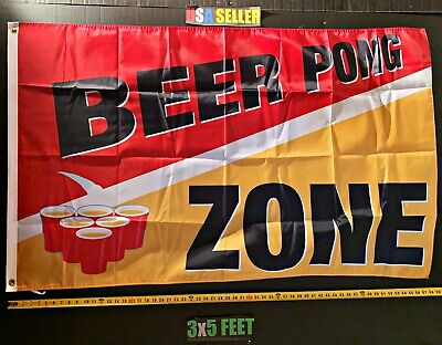 Beer Flag FREE FIRST CLASS SHIP Beer Pong Zone Red Y Beer Drinking USA Sign 3x5'