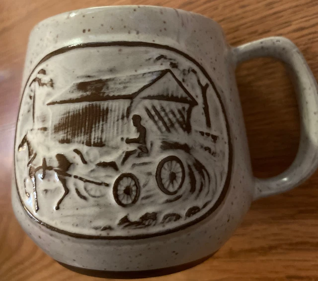 VINTAGE ONION RIVER Pottery Coffee Covered Bridge Horse Speckled