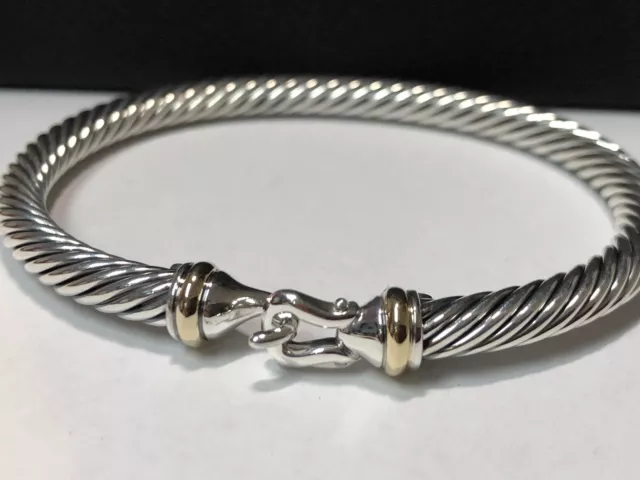 5mm Cable David Yurman Cable Buckle Bracelet 18K Gold Bezel Size Large