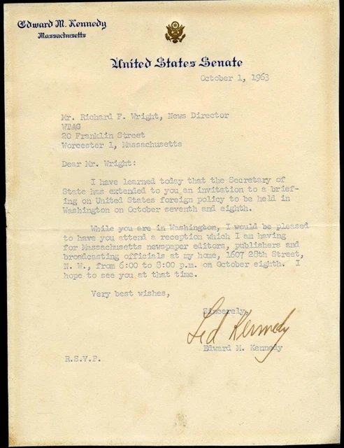 1963 Early Ted Kennedy Signed Senator Letter TLS