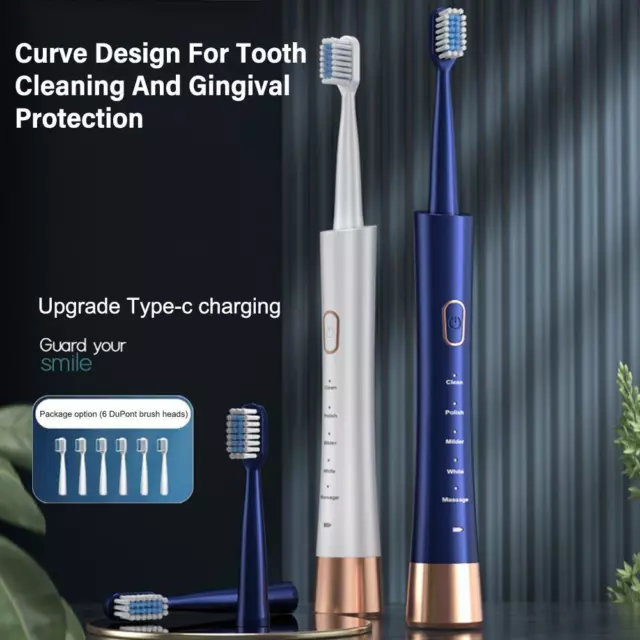 Cepillo de dientes eléctrico Sonic USB recargable con 3 cabezales impermeable para niños AduG]