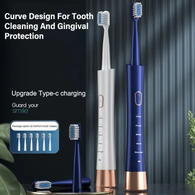Elektrische Zahnbürste Sonic USB wiederaufladbar mit 3 Köpfen wasserdicht für K<