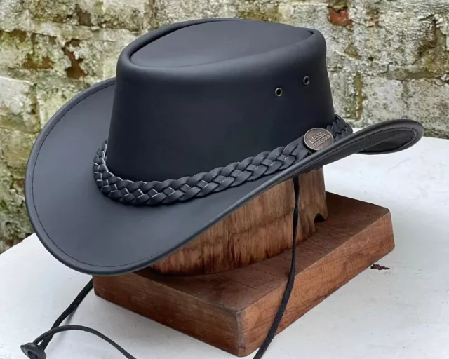 Australischer westlicher Stil Cowboy Echtleder Buschmütze mit Kinnriemen