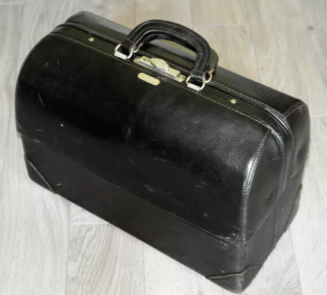 Vintage SCHELL EMDEE Black Leather Medical Doctor Physician Bag 17" x 11" x 8"