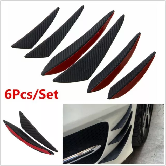 6x Carbonio Fibra Effetto Auto Anteriore Paraurti Pinna Spoiler Labbro Splitter