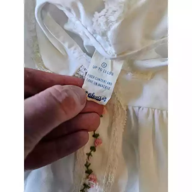 Vestido Vintage Años 60 Bebé Niñas Talla 0-6M Mangas Cortas Bordado Blanco por Alexis 3