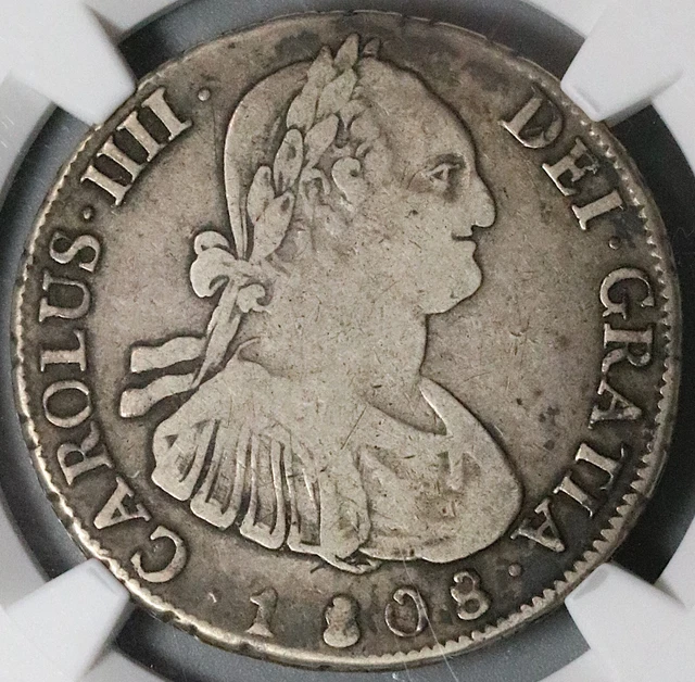 1808 NGC F 15 Bolivia 4 Reales Potosi Charles IV Potosi Silver Coin (22102304C)
